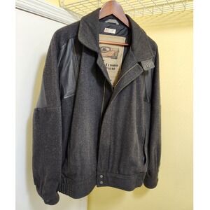 Members Only Mens Wool Bomber Jacket Charcoal Grey Leather Trim Vintage Size 42